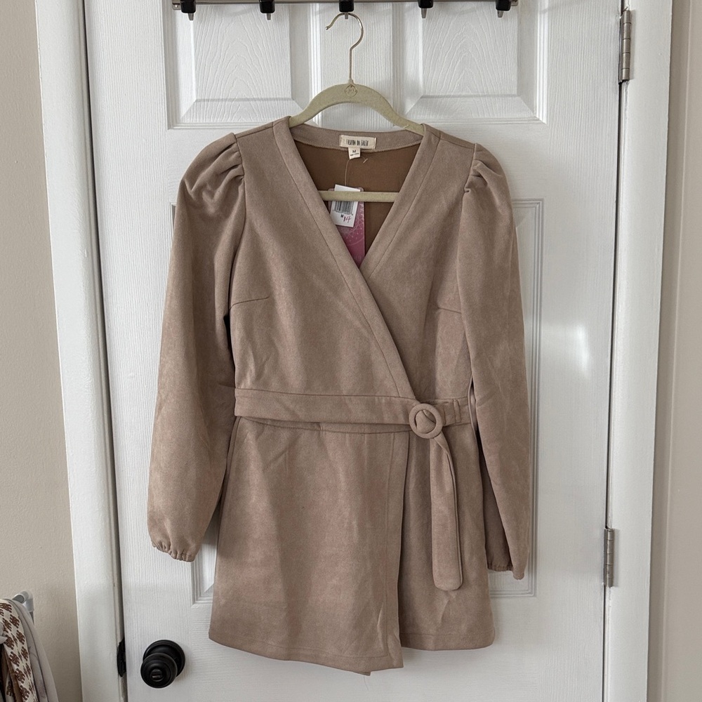 NWT Tan Suede Belted Romper